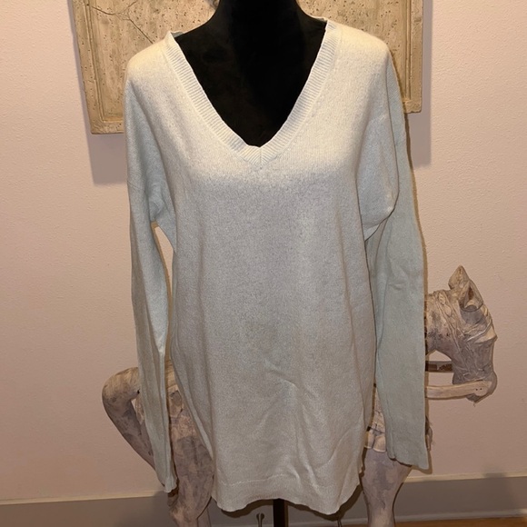 Halogen‎ Cashmere V neck long light sweater mint green Sz L - Picture 6 of 9